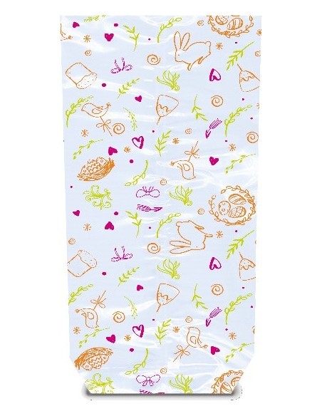 Sachet fond plat motif Pâques SPRINGS- 100 x 220 mm - Carton de 1000