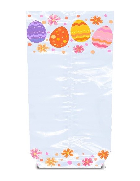 Sachet fond plat motif Pâques FIORI - 100 x 220 mm - Carton de 1000