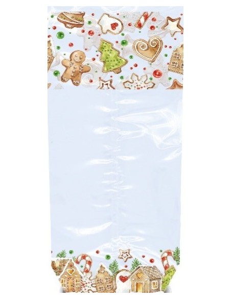 Sachet fond plat motif Noël PETITS BISCUITS - 120 x 260 mm - Carton de 1000