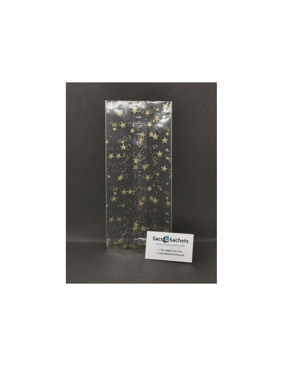 Sachet fond carton motif Noël STARS - 100 x 220 mm - Pack de 100