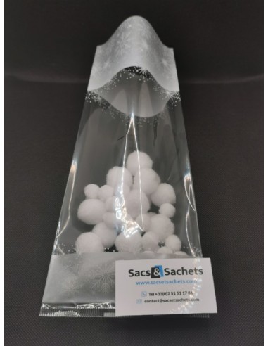Sachet fond plat motif Noël Flocon Argent - 120...