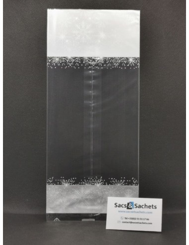 Sachet fond plat motif Noël Flocon Argent - 120...