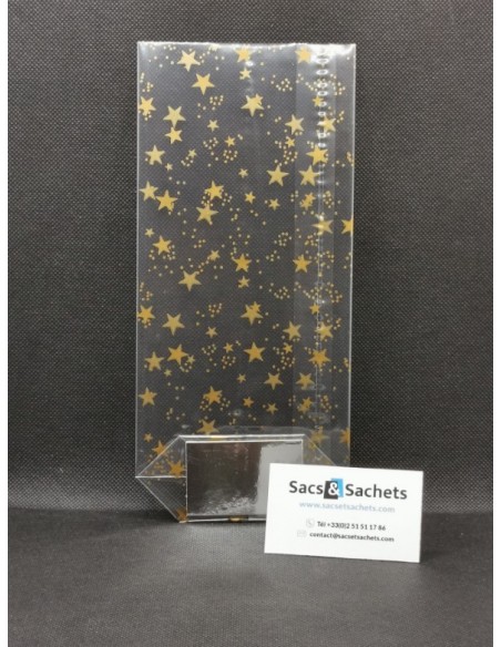Sachet fond carton motif Noël STARS - 100 x 220 mm - Pack de 100
