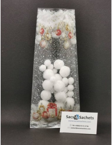 Sachet fond plat motif Noël Célébration - 100 x...