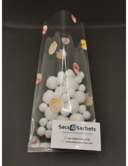 Sachet fond plat motif Pâques Caliméro - 140 x 300 mm - Carton de 1000