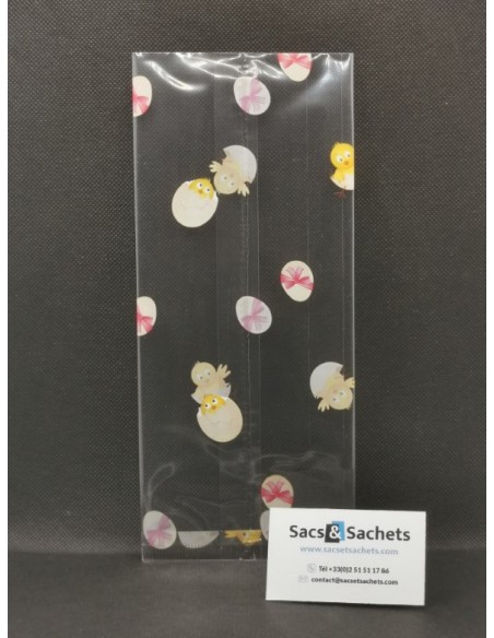 Sachet fond plat motif Pâques Caliméro - 140 x 300 mm - Carton de 1000